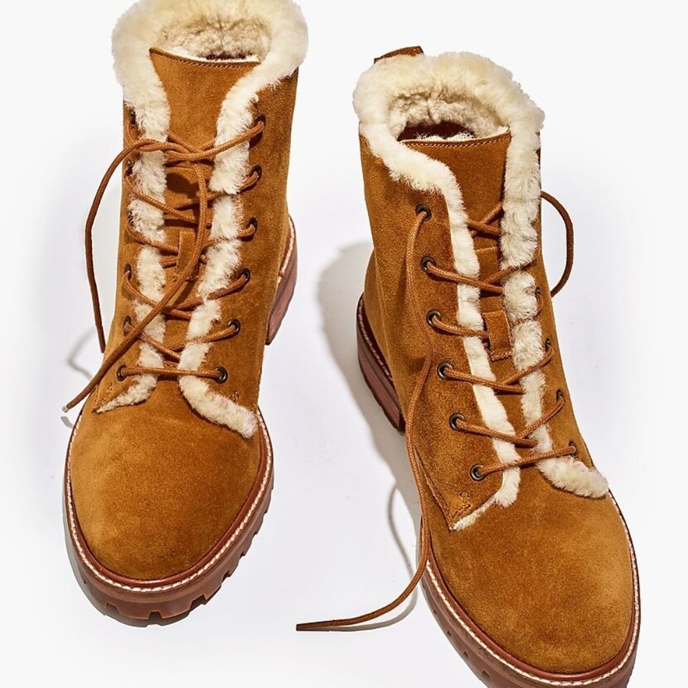 Madewell Lace Up Shearling-lined Suede Boots, size 8, NWOT